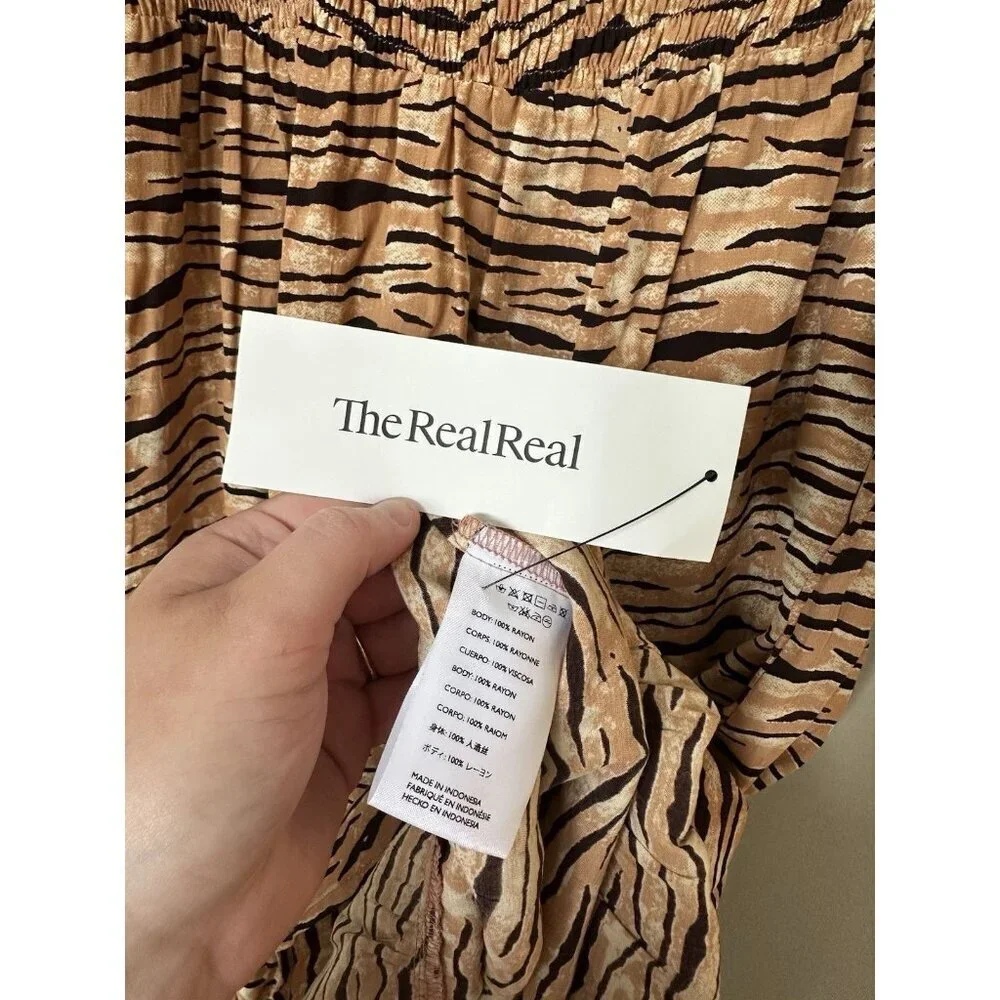 Faithfull the Brand Wyldie Midi Dress Tiger Striped Size 4 or Small Midi Smocked - Picture 8 of 11